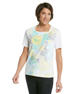 Alfred Dunner® Scoop Neckline Scroll Floral Shirt