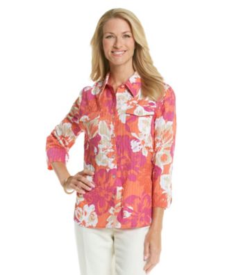 Alfred Dunner® Point Collar Stripe Floral Crinkle Shirt