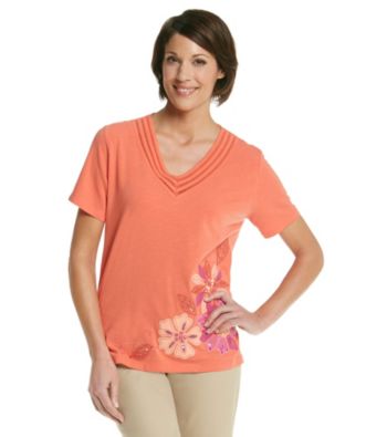 Alfred Dunner® V-Neckline Flower Applique Shirt