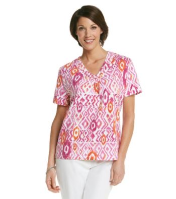 Alfred Dunner® V-Neckline Ikat Diamond Print Shirt