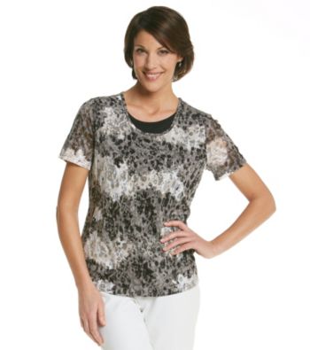 Breckenridge® Petites' Short Sleeve Layered-Look Burnout Tee