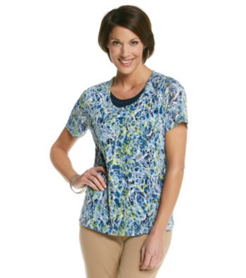 Breckenridge® Petites' Short Sleeve Layered-Look Burn Out Tee