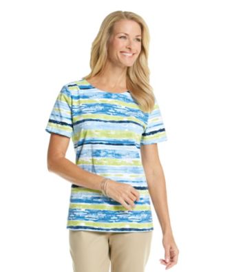 Breckenridge® Short Sleeve Printed Stripe Scoopneck Top