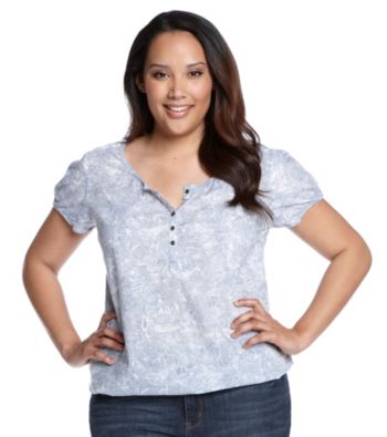 Ruff Hewn Plus Size Short Sleeve Printed Henley Blouson Shirt