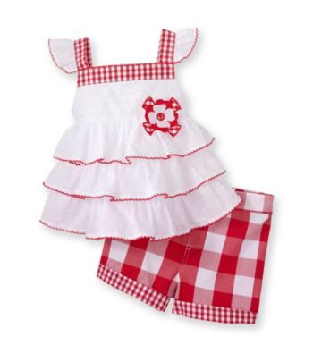 Kids Headquarters® Baby Girls' White/Red 2-pc. Tiered Checked Shorts Set