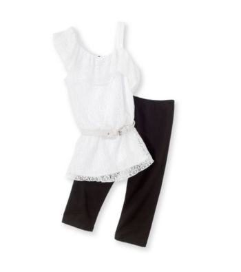 Amy Byer Girls' 7-16 White One-Shoulder Lace Leggings Set