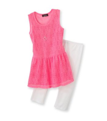 Amy Byer Girls' 7-16 Pink Lace Leggings Set with Heart Necklace