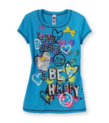 Beautees Girls' 7-16 Blue Love, Smile, Be Happy Screen Tee