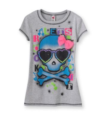 Beautees Girls' 7-16 Grey Lets Rock Out Skull Tee