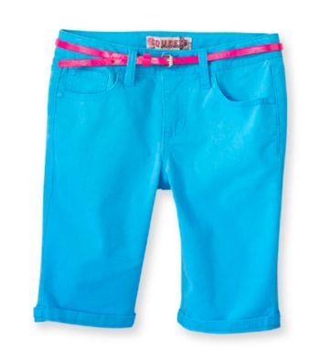 Squeeze® Girls' 7-16 Turquoise Bermuda Shorts with Neon Skinny Belt