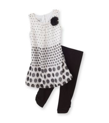 Amy Byer Girls' 4-6X Black/White Border Dot Leggings Set