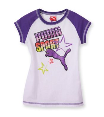 PUMA® Girls' 2T-6X White/Purple Sport Raglan Tee