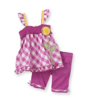 Nannette® Girls' 2T-6X Purple Gingham Top with Bermudas Set