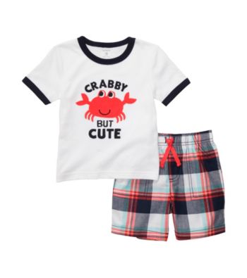 Carter's® Baby Boys' White/Navy Plaid Crab Shorts Set