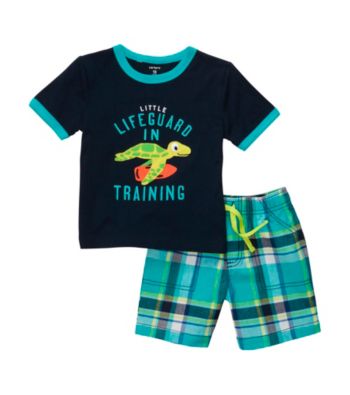 Carter's® Baby Boys' Navy/Turquoise Plaid Turtle Shorts Set