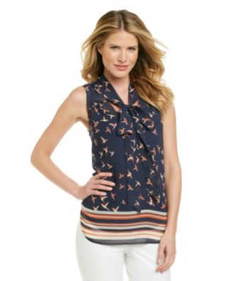 Black Rainn™ Navy Bird Print Woven Top