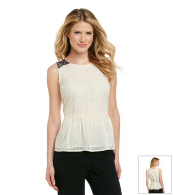 Black Rainn™ Vintage Ivory Clipdot Woven Top