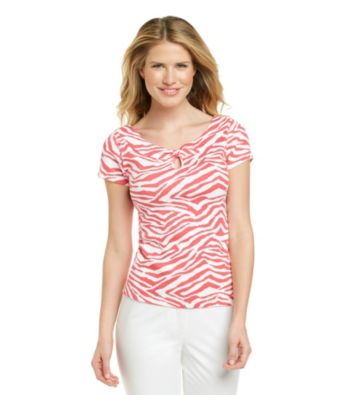 Rafaella® Fire Coral Multi Zebra Print Knit Top