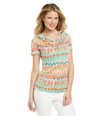 Rafaella® Blue Multi Printed Slub Knit Tee