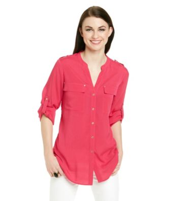 Calvin Klein Crew Neck Roll Sleeve Blouse