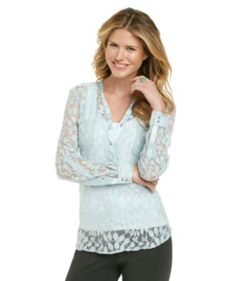 NY Collection Lace Henley Shirt With Pockets