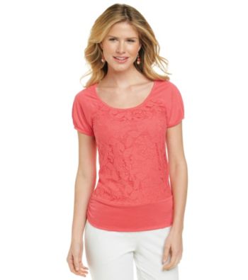 AGB® Lace Front Scoopneck Banded Bottom Top