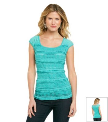 AGB® Pucker Lace Tank With Sheer Shoulders