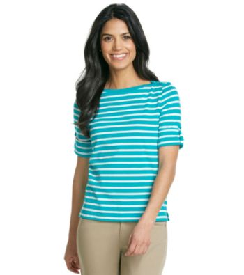 Jones New York Sport® Petites' Roll Sleeve Boat Neck Striped Top