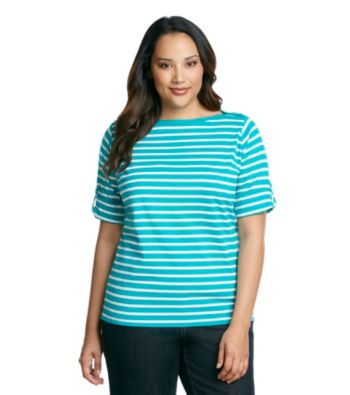 Jones New York Sport® Plus Size Boatneck Roll Sleeves Striped Knit Top