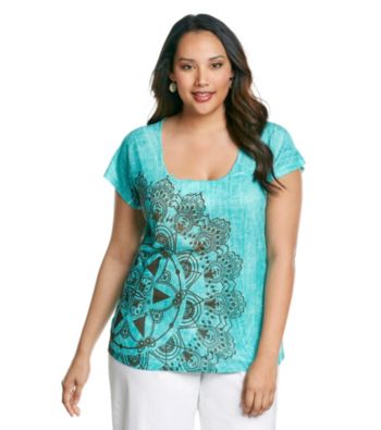 Oneworld® Plus Size Printed Rain Wash Tee