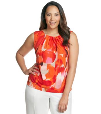 Calvin Klein Plus Size Multi Printed Pleated Cami