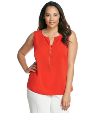 Calvin Klein Plus Size Red Zipper Front Woven Cami