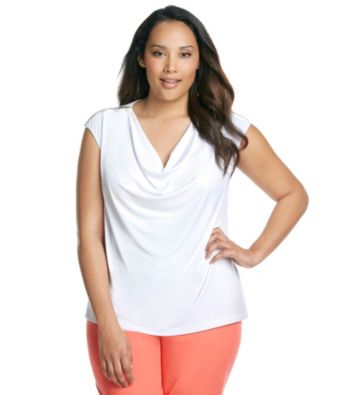 Calvin Klein Plus Size High-Low Zipper Shoulder Woven Top
