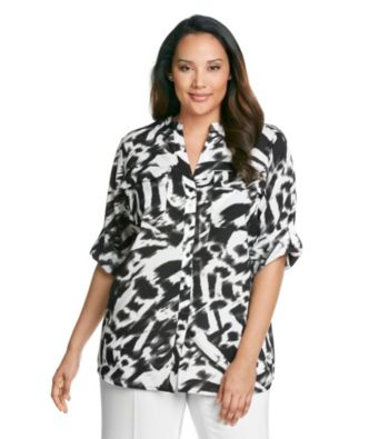 Calvin Klein Plus Size Collarless Roll-Tab Shirt