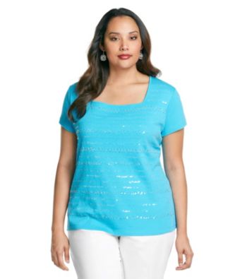 Rafaella® Plus Size Squareneck Sequin Stripe Top