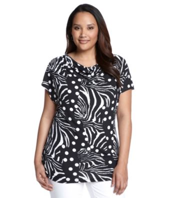 Rafaella® Plus Size Geo Animal Textured Slub Cowlneck Top