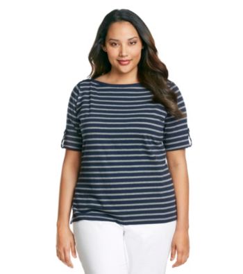 Jones New York Sport® Plus Size Boatneck Striped Roll Sleeve Top