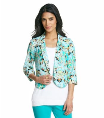 AGB® Petites' Floral Open-Front Cropped Jacket