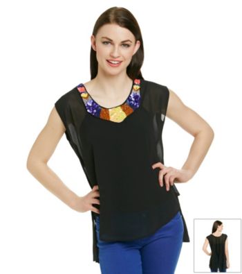 Potter's Pot Embellished Neckline Wioven Top
