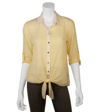 A. Byer Juniors' Colorblock Tab Sleeve Woven Top