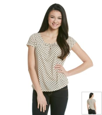 Pink Rose® Juniors' Polka Dot Tee with Cutaway Back