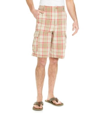 Ruff Hewn Men's Camel Khaki Plaid Cargo Short
