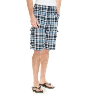 Ruff Hewn Men's Navy Breeze Plaid Cargo Short