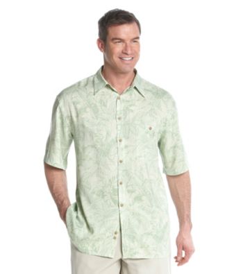 Paradise Collection® Men's Aloe Short Sleeve Rayon Woven Tonal Leaf Print Shirt