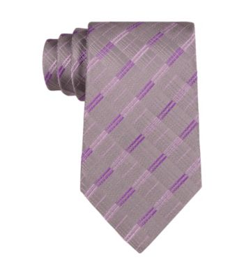 John Bartlett Statements Men's Tonal Grey Grid with Purple Accent Silk Tie
