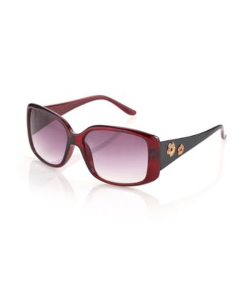 Relativity® Medium Plastic Square Floral Detail Sunglasses - Wine