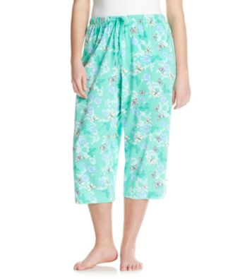 KN Karen Neuburger Plus Size Knit Capris - Ocean Aqua Butterfly