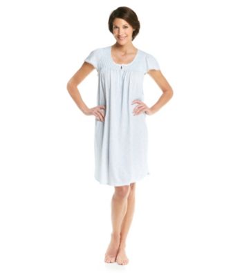 Miss Elaine® Silky Knit Short Gown - Blue/White Print