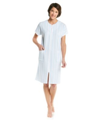 Miss Elaine® French Terry Short Zip Robe - Blue/White Print