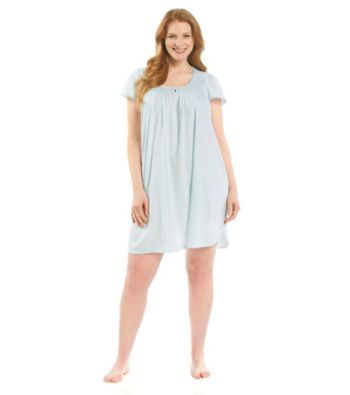Miss Elaine® Plus Size Silky Knit Short Gown - True Blue